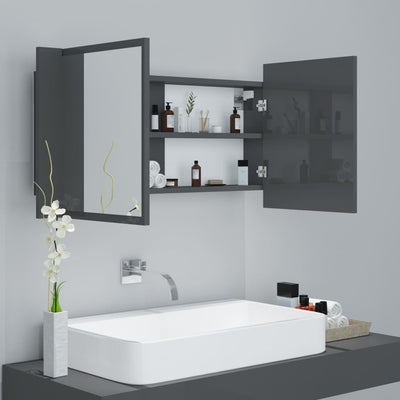 Dealsmate  LED Bathroom Mirror Cabinet High Gloss Grey 90x12x45 cm Acrylic
