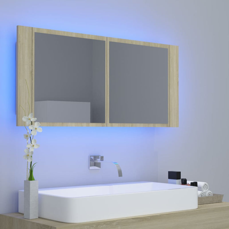 Dealsmate  LED Bathroom Mirror Cabinet Sonoma Oak 100x12x45 cm Acrylic