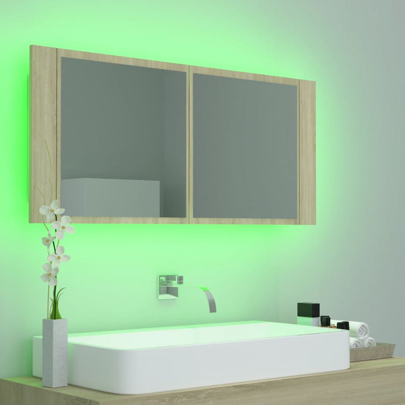 Dealsmate  LED Bathroom Mirror Cabinet Sonoma Oak 100x12x45 cm Acrylic