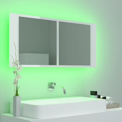 Dealsmate  LED Bathroom Mirror Cabinet High Gloss White 100x12x45cm Acrylic