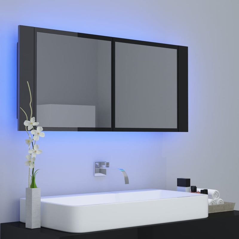 Dealsmate  LED Bathroom Mirror Cabinet High Gloss Black 100x12x45cm Acrylic
