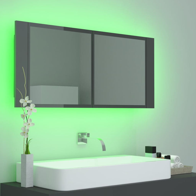 Dealsmate  LED Bathroom Mirror Cabinet High Gloss Grey 100x12x45 cm Acrylic