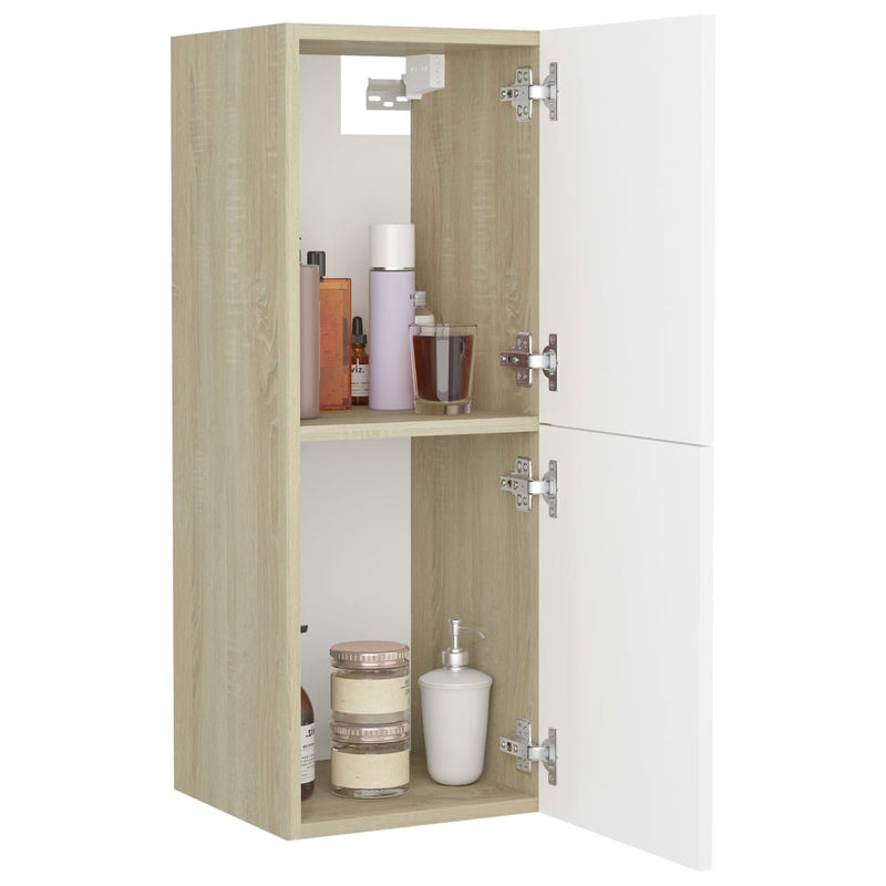 Dealsmate  Bathroom Cabinet White and Sonoma Oak 30x30x80 cm Engineered Wood