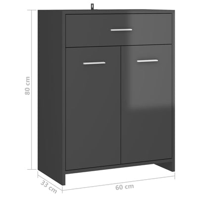 Dealsmate  Bathroom Cabinet High Gloss Grey 60x33x80 cm Engineered Wood