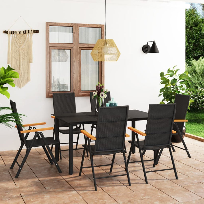 Dealsmate  7 Piece Garden Dining Set Black and Brown