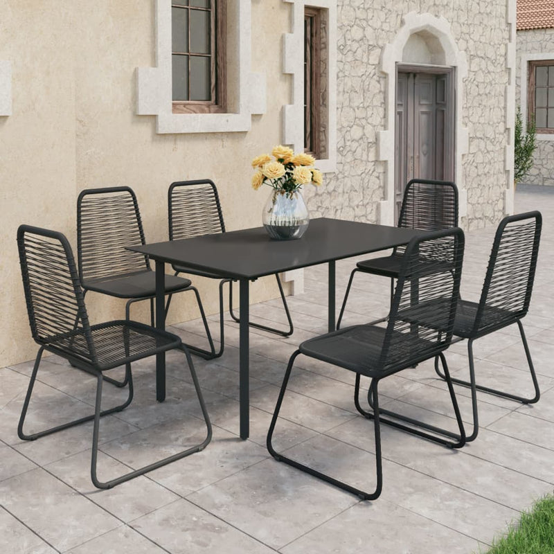 Dealsmate  7 Piece Garden Dining Set PVC Rattan Black
