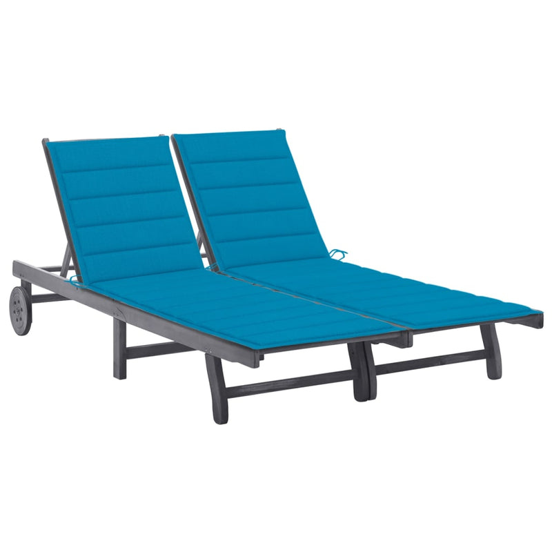 Dealsmate  2-Person Garden Sun Lounger with Cushion Grey Solid Acacia Wood