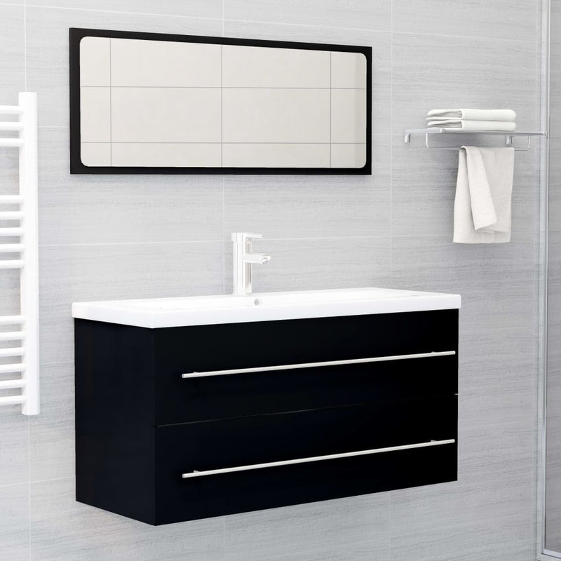 Dealsmate  2 Piece Bathroom Furniture Set Black Engineered Wood
