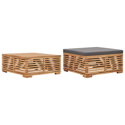 Dealsmate  Garden Table and Footrest Set&Dark Grey Cushion Solid Teak Wood