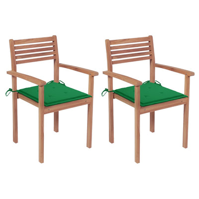 Dealsmate  Garden Chairs 2 pcs with Green Cushions Solid Teak Wood