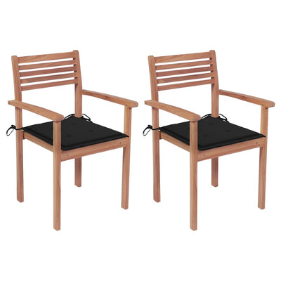 Dealsmate  Garden Chairs 2 pcs with Black Cushions Solid Teak Wood