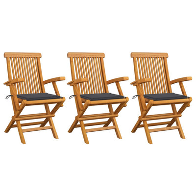 Dealsmate  Garden Chairs with Anthracite Cushions 3 pcs Solid Teak Wood