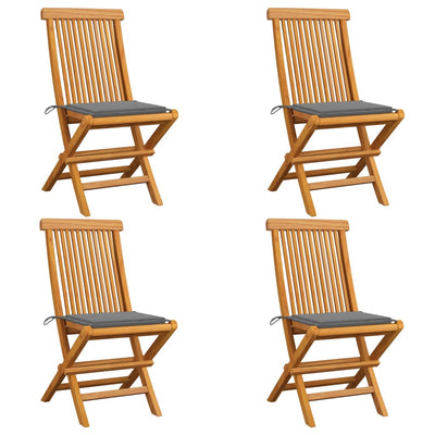 Dealsmate  Garden Chairs with Grey Cushions 4 pcs Solid Teak Wood