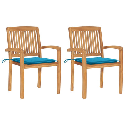 Dealsmate  Garden Chairs 2 pcs with Blue Cushions Solid Teak Wood