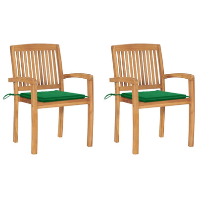 Dealsmate  Garden Chairs 2 pcs with Green Cushions Solid Teak Wood