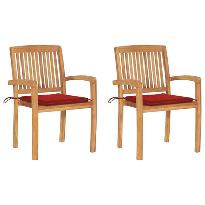 Dealsmate  Garden Chairs 2 pcs with Red Cushions Solid Teak Wood