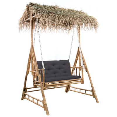 Dealsmate  2-Seater Swing Bench with Palm Leaves and Cushion 202 cm Bamboo
