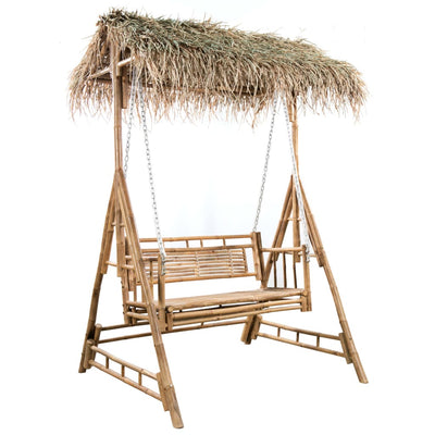 Dealsmate  2-Seater Swing Bench with Palm Leaves and Cushion 202 cm Bamboo