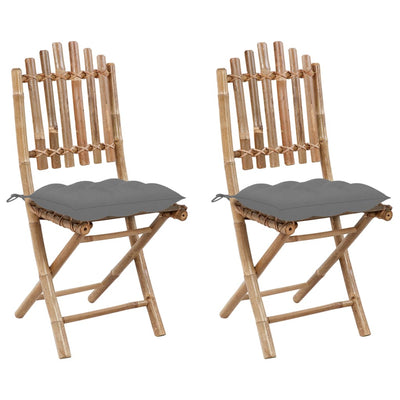 Dealsmate  Folding Garden Chairs 2 pcs with Cushions Bamboo
