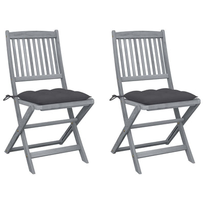 Dealsmate  Folding Outdoor Chairs 2 pcs with Cushions Solid Acacia Wood
