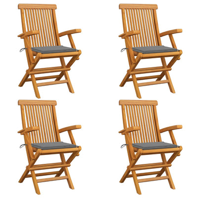 Dealsmate  Garden Chairs with Grey Cushions 4 pcs Solid Teak Wood