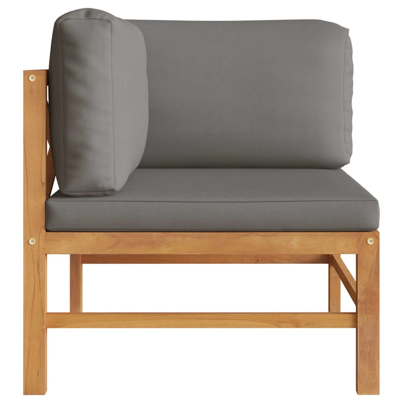 Dealsmate  Corner Sofa with Dark Grey Cushions Solid Teak Wood