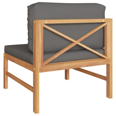 Dealsmate  Middle Sofa with Dark Grey Cushions Solid Teak Wood
