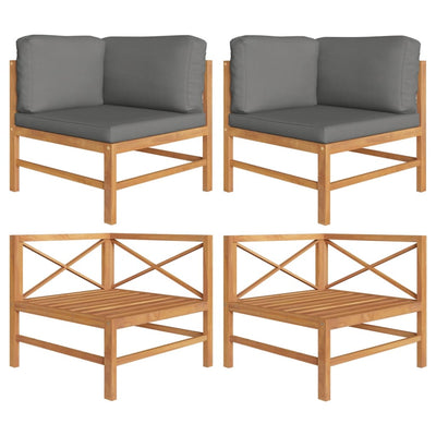 Dealsmate  Corner Sofas 2 pcs with Dark Grey Cushions Solid Teak Wood