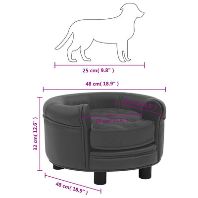 Dealsmate  Dog Sofa Dark Grey 48x48x32 cm Plush and Faux Leather
