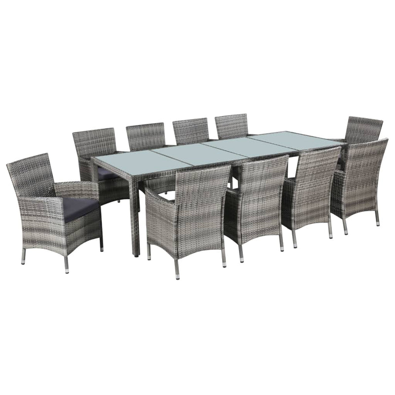 Dealsmate  11 Piece Outdoor Dining Set with Cushions Poly Rattan Grey