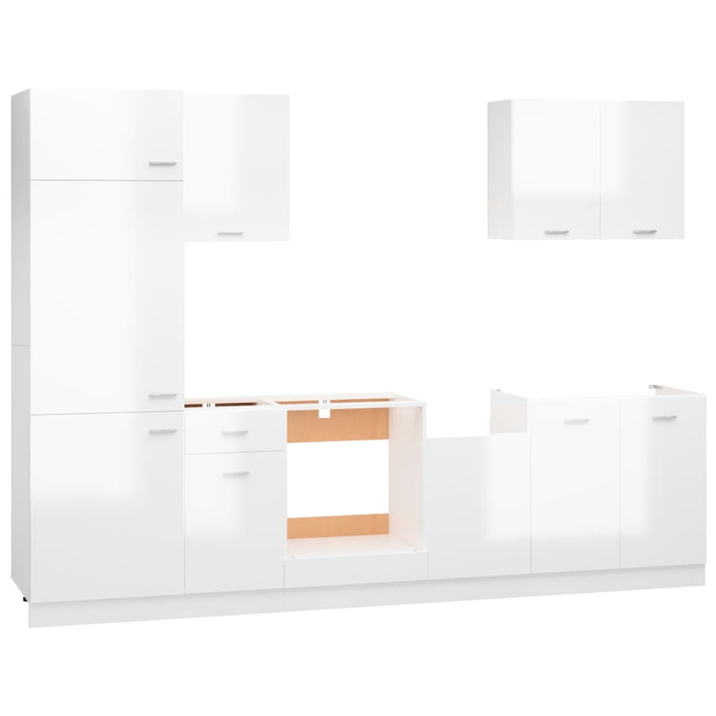 Dealsmate  7 Piece Kitchen Cabinet Set High Gloss White Engineered Wood