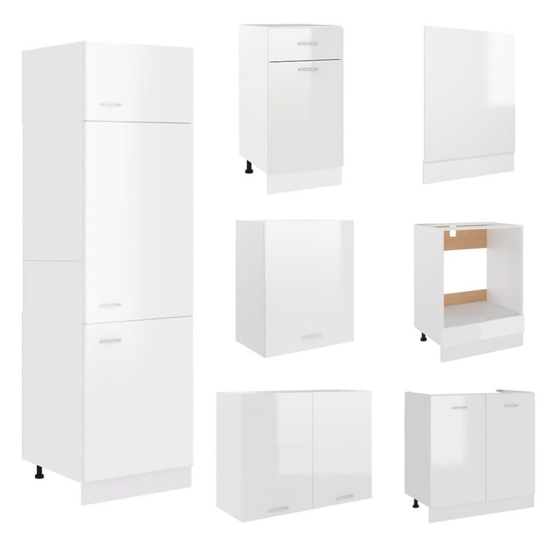 Dealsmate  7 Piece Kitchen Cabinet Set High Gloss White Engineered Wood