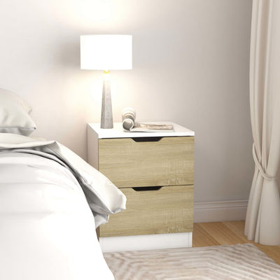 Dealsmate  Bedside Cabinet White & Sonoma Oak 40x40x50 cm Engineered Wood