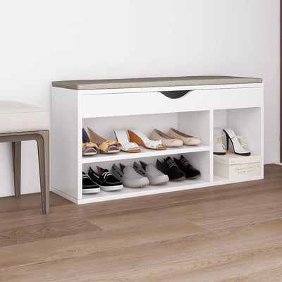 Dealsmate  Shoe Bench with Cushion White 104x30x49 cm Engineered Wood