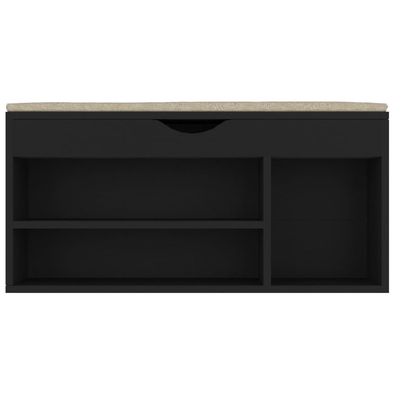 Dealsmate  Shoe Bench with Cushion Black 104x30x49 cm Engineered Wood