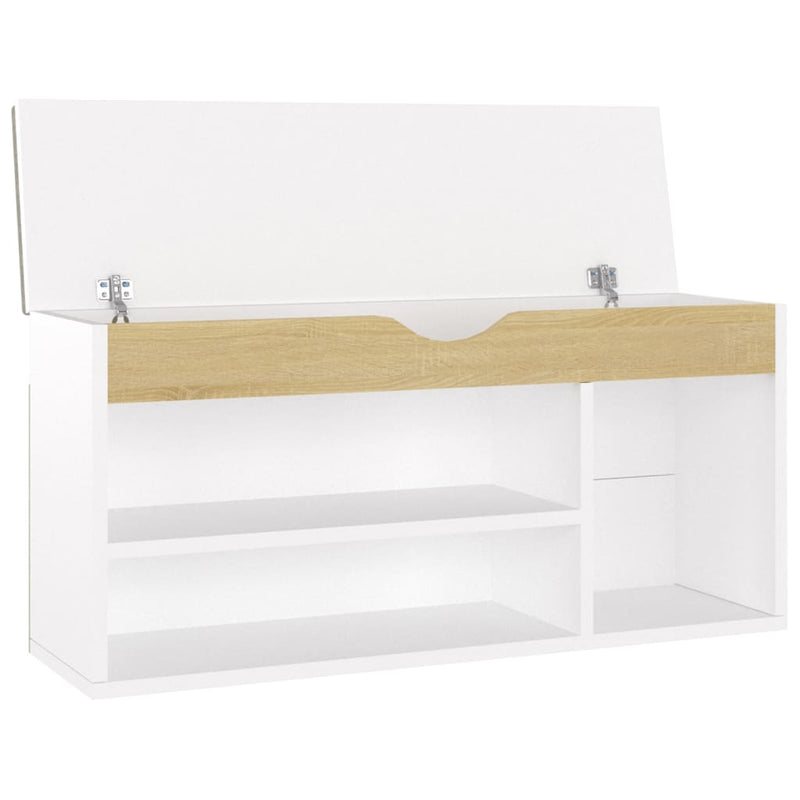 Dealsmate  Shoe Bench with Cushion White and Sonoma Oak 104x30x49 cm Engineered Wood