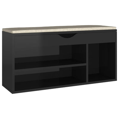 Dealsmate  Shoe Bench with Cushion High Gloss Black 104x30x49 cm Engineered Wood