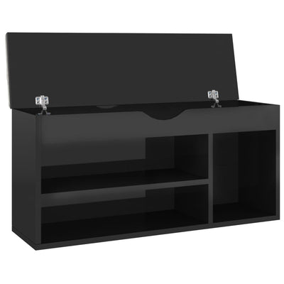 Dealsmate  Shoe Bench with Cushion High Gloss Black 104x30x49 cm Engineered Wood