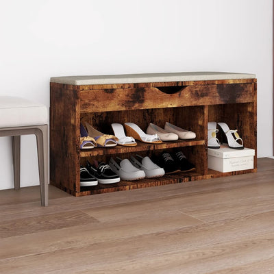 Dealsmate  Shoe Bench with Cushion Smoked Oak 104x30x49 cm Engineered Wood