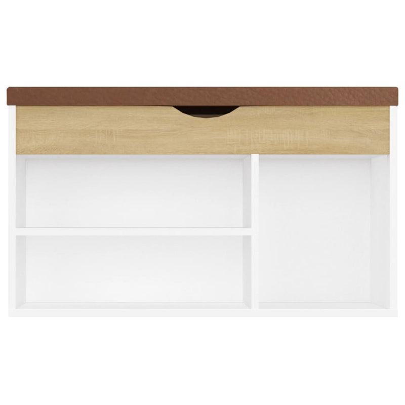 Dealsmate  Shoe Bench with Cushion White and Sonoma Oak 80x30x47 cm Engineered Wood