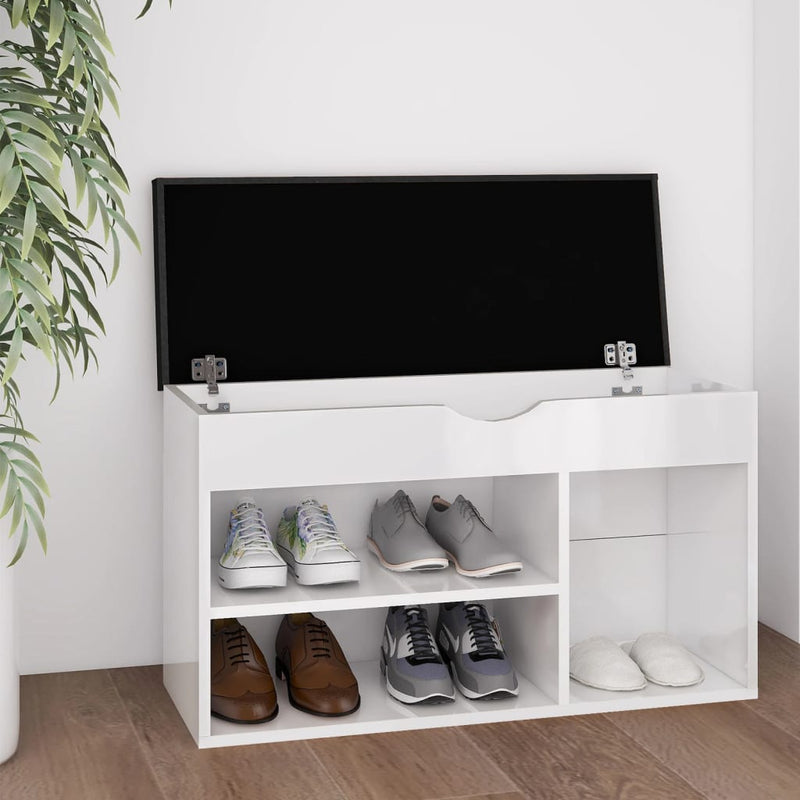 Dealsmate  Shoe Bench with Cushion High Gloss White 80x30x47 cm Engineered Wood