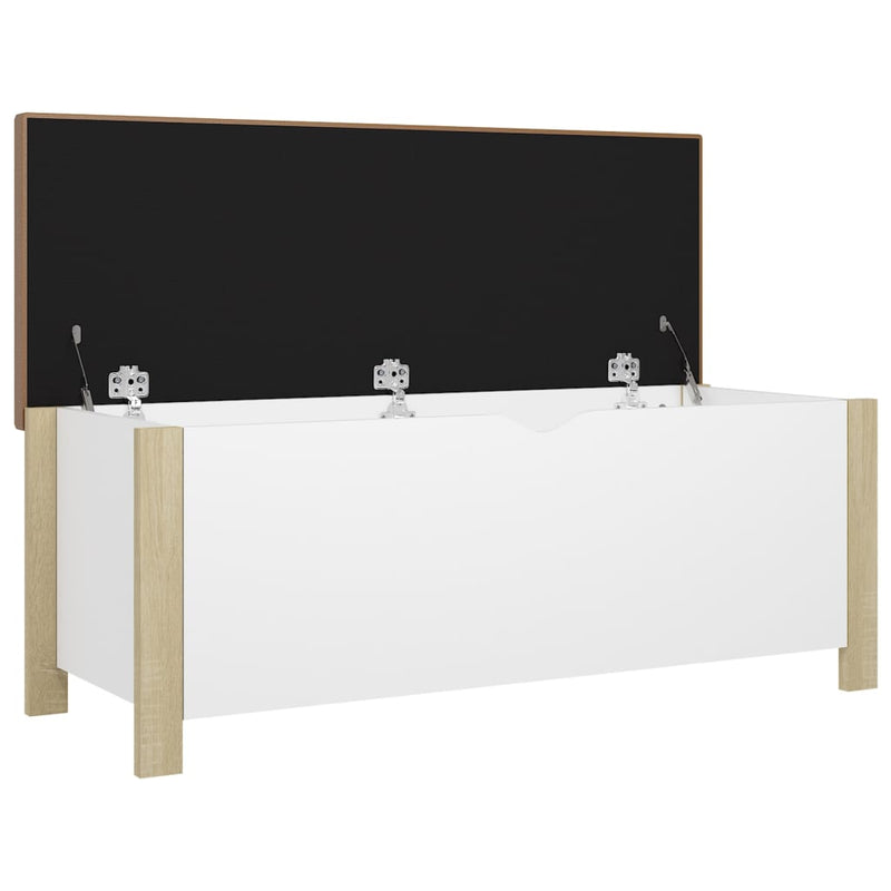 Dealsmate  Storage Box with Cushion White and Sonoma Oak 105x40x45 cm Engineered Wood
