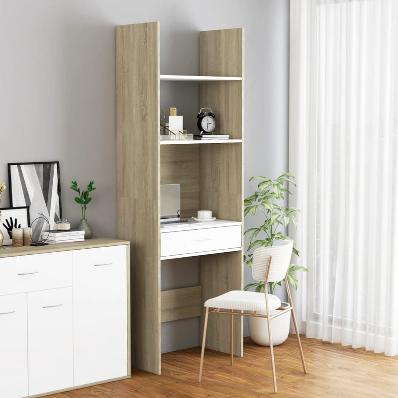 Dealsmate  Book Cabinet White and Sonoma Oak 60x35x180 cm Engineered Wood