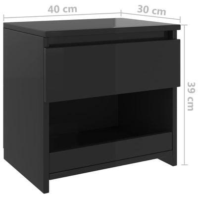Dealsmate  Bedside Cabinet High Gloss Black 40x30x39 cm Chipboard