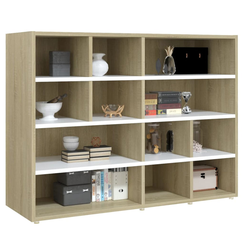 Dealsmate  Side Cabinet White and Sonoma Oak 97x32x72 cm Engineered Wood