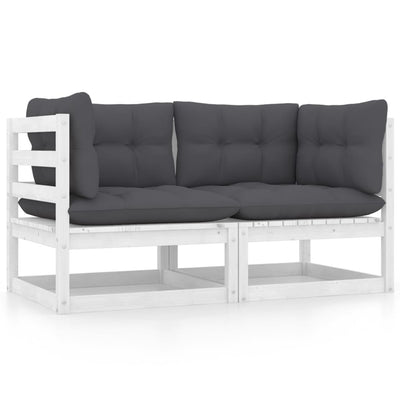 Dealsmate  Garden 2-Seater Sofa with Cushions White Solid Pinewood