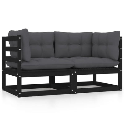 Dealsmate  Garden 2-Seater Sofa with Cushions Black Solid Pinewood