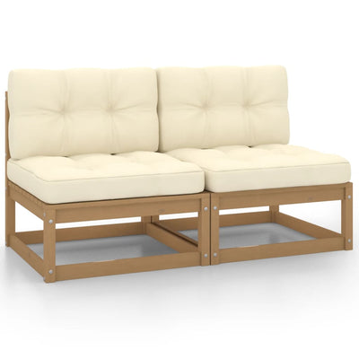 Dealsmate  Garden Middle Sofas with Cream Cushions 2 pcs Solid Pinewood