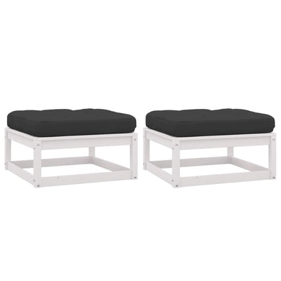 Dealsmate  Garden Footstools with Cushions 2 pcs White Solid Pinewood