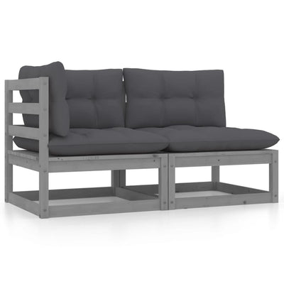 Dealsmate  2 Piece Garden Lounge Set with Cushions Grey Solid Pinewood